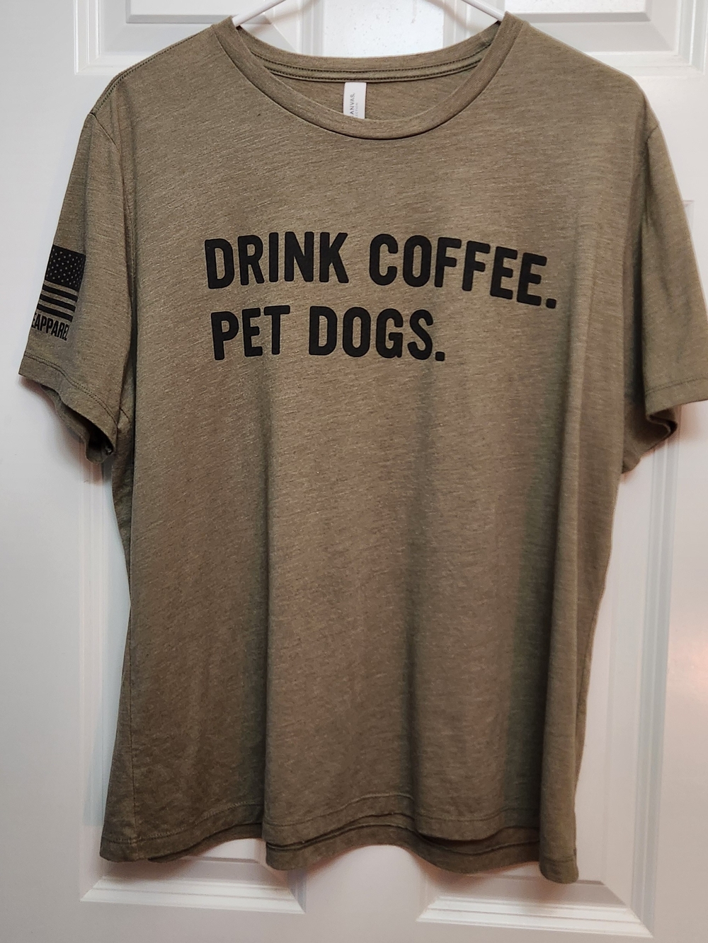 Bella Canvas Olive Green "Drink Coffee. Pet Dogs." Graphic Tee.